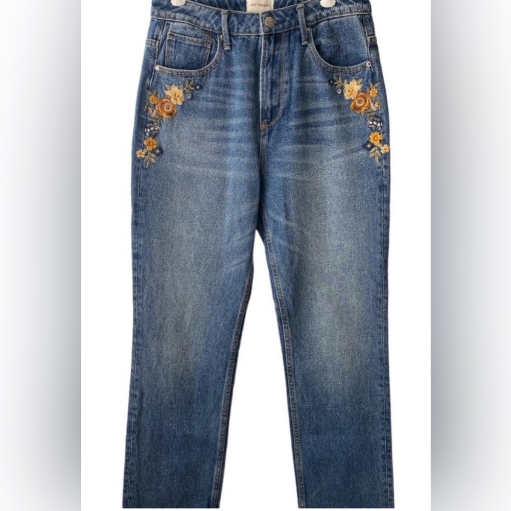 NWOT Free People x Driftwood Floral Embroidered Stella Jeans - Picture 8 of 10